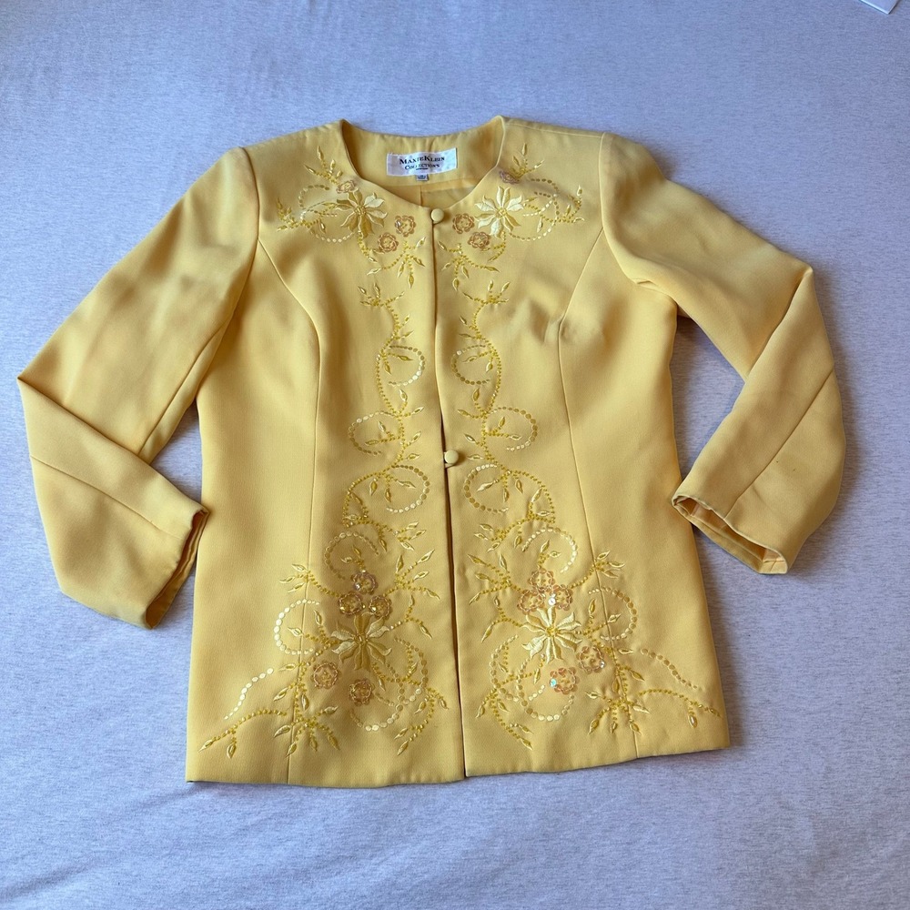 Maxie Klein Collections Women Yellow Embellished Jacket Blazer Size 14